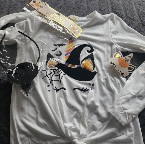 NWT - Halloween Unicorn long sleeve tee with matching headband - Picture 1 of 7